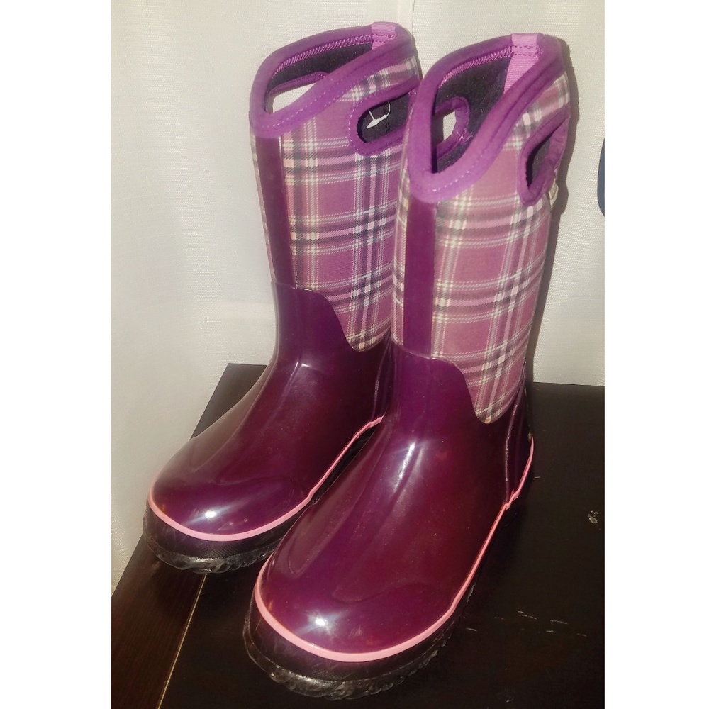 Size 3 Girls Purple Plaid Bogs